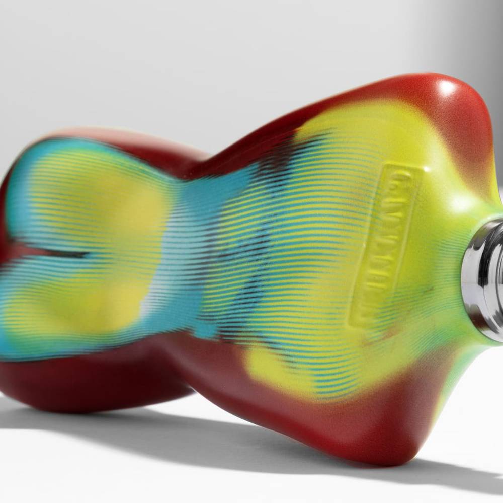 Perfume flacon decorated by sublimation, full-body artwork from base to neck