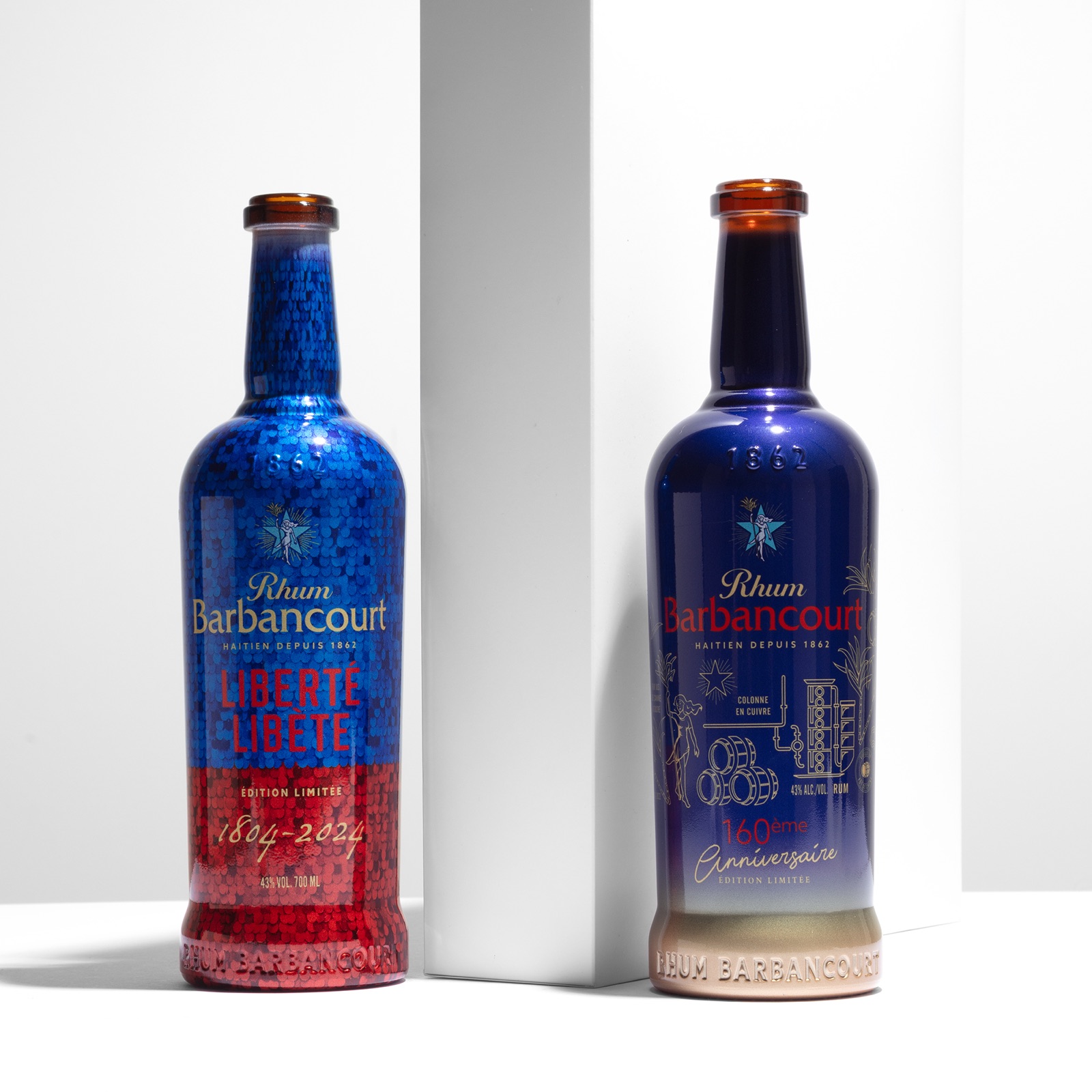 Rhum Barbancourt Liberté Libète and 160th Anniversary editions side by side
