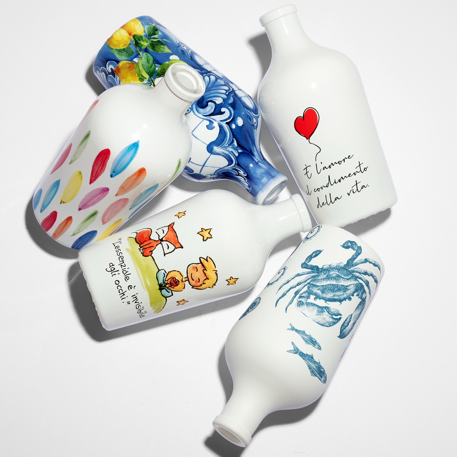Frantoio Paparella — five hand-painted designs reinvented on glass